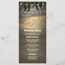 Beach Shore Herz in den Sand Wedding Menu Cards Menükarte