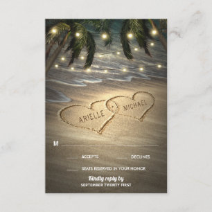 Beach Shore Herz in den Sand Wedding RSVP Cards Karte