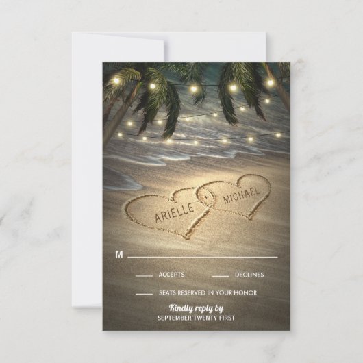 Beach Shore Herz in den Sand Wedding RSVP Cards Karte (Vorderseite)