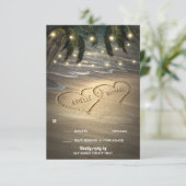 Beach Shore Herz in den Sand Wedding RSVP Cards Karte (Stehend Vorderseite)