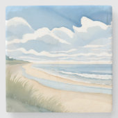 Beach Shore Walk | Coastal Ocean Watercolor Steinuntersetzer (Vorderseite)