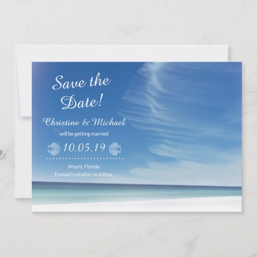 Beach Sky Cloud & Seashells Save the Date Card (Vorderseite)