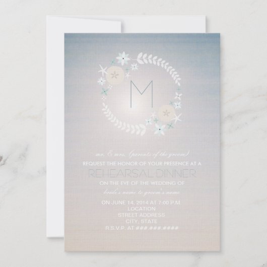 Beach Sky Monogram Wedding Rehearsal Dinner Invite Einladung (Vorderseite)