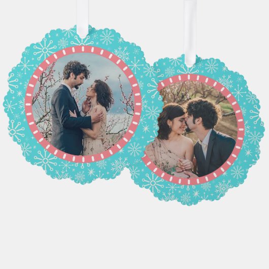 Beach Snowflakes Nautical Coasta 2 Custom Fotos Ornament Karte (Vorderseite/Rückseite)