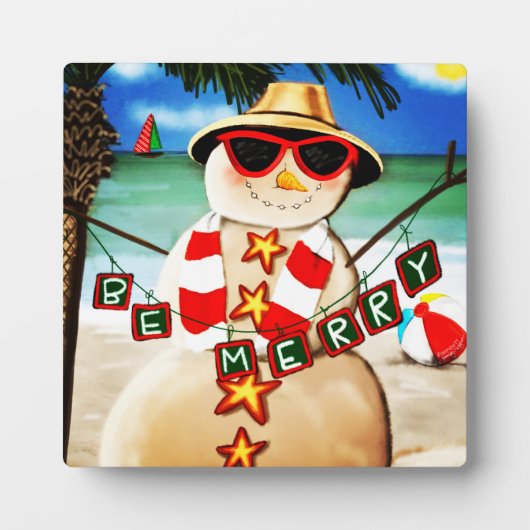 Beach Snowman Weihnachts-Inspirivity Plaque Fotoplatte (Vorderseite)