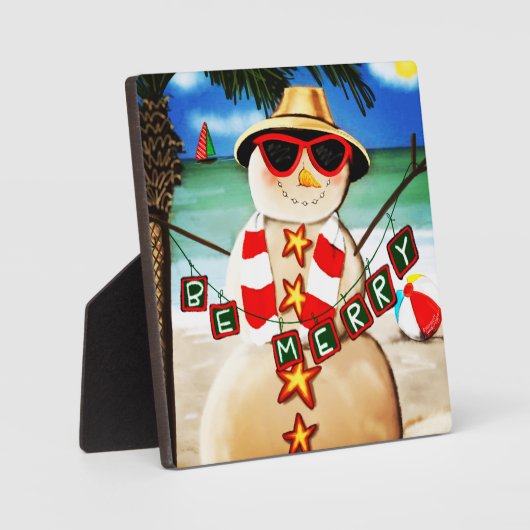 Beach Snowman Weihnachts-Inspirivity Plaque Fotoplatte (Vorderseite)