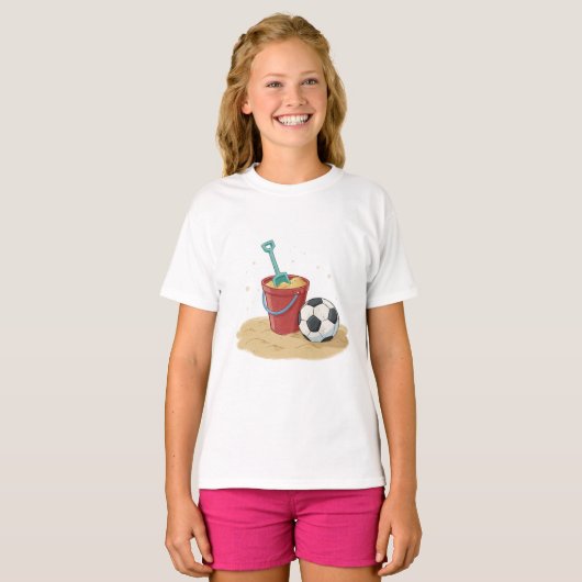 Beach Soccer Bucket and Ball in the Sand T-Shirt (Vorne ganz)