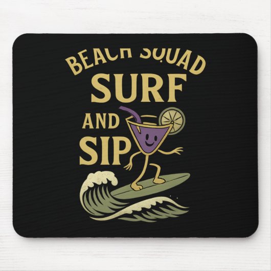 Beach Squad Surf And Sip Retro Surfen Tail Graphi Mousepad (Vorne)