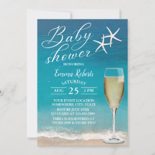 Beach Starfish & Champagne Glass Baby Dusche Einladung