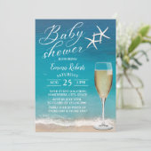 Beach Starfish & Champagne Glass Baby Dusche Einladung (Stehend Vorderseite)