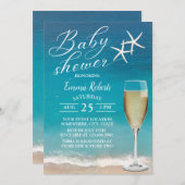 Beach Starfish & Champagne Glass Baby Dusche Einladung (Vorne/Hinten)