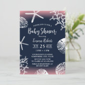 Beach Starfish Coral Reef Navy Pink Baby Dusche Einladung (Stehend Vorderseite)