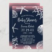 Beach Starfish Coral Reef Navy Pink Baby Dusche Einladung (Vorne/Hinten)