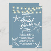 Beach Starfish Elegantes Dusty Blue Brautparty Einladung (Vorne/Hinten)