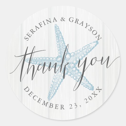Beach Starfish Gastgeschenk Hochzeit Danke Rustika Runder Aufkleber (Vorderseite)