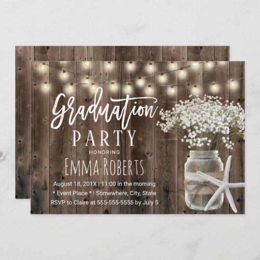 Beach Starfish Gipskraut Floral Jar Abschluss Einladung (Vorne/Hinten)