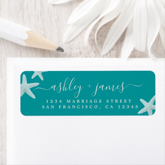 Beach Starfish Green Wedding Rücksendeadresse (Insitu)
