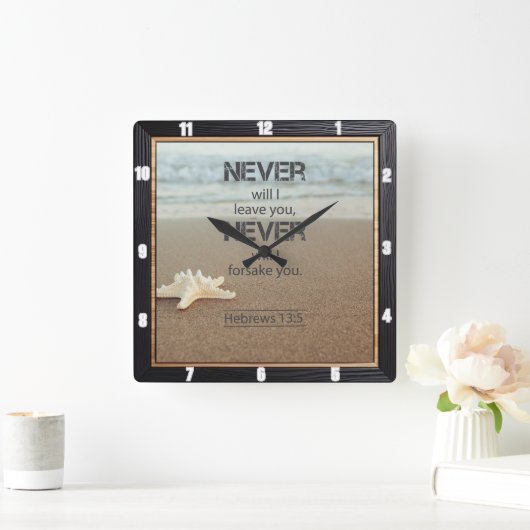 Beach Starfish Hebräische 13:5 Quadratische Wanduhr (Zuhause)