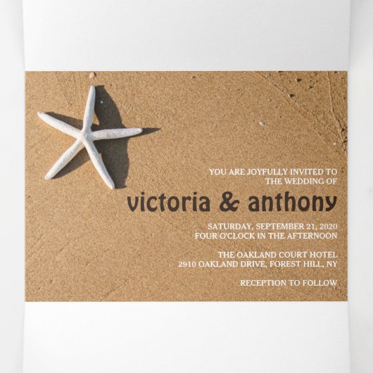 Beach Starfish Hochzeitssuite Dreifach Gefaltete Einladung (Innenseite Mitte)