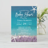Beach Starfish Lavender Floral Baby Dusche Einladung (Stehend Vorderseite)