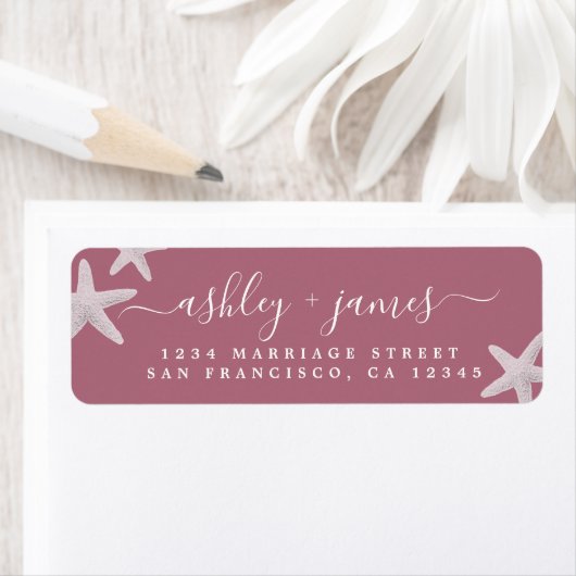 Beach Starfish Lila Hochzeitsfeier Rücksendeadress (Insitu)