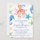 Beach Starfish Octopus Seepferd Boy Babydusche Einladung (Vorderseite)