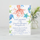 Beach Starfish Octopus Seepferd Boy Babydusche Einladung (Stehend Vorderseite)