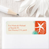 Beach Starfish Red Aqua Wedding Rücksendeadresse (Insitu)