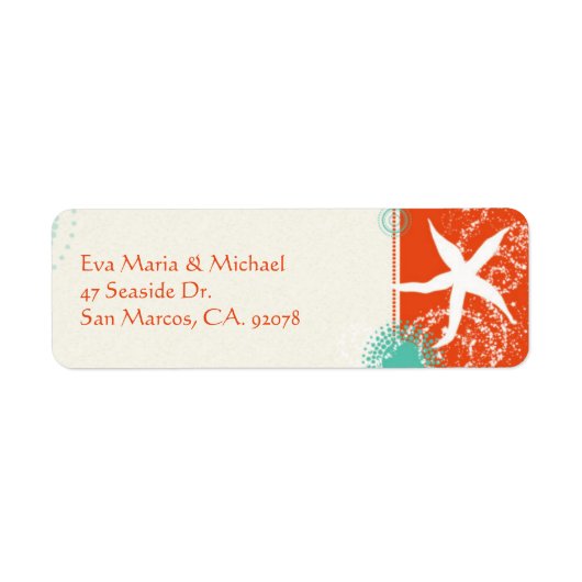 Beach Starfish Red Aqua Wedding Rücksendeadresse (Vorne)
