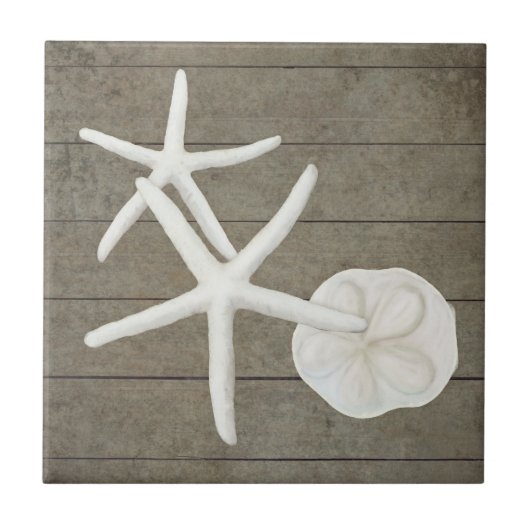 Beach Starfish Sanddollar-Muscheln, gewittertes Ho Fliese (Vorderseite)