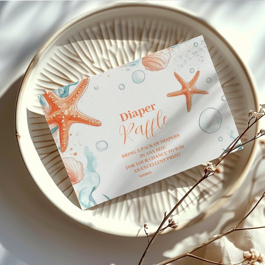 Beach Starfish & Seashells Elegantes Diapper Raffl Begleitkarte