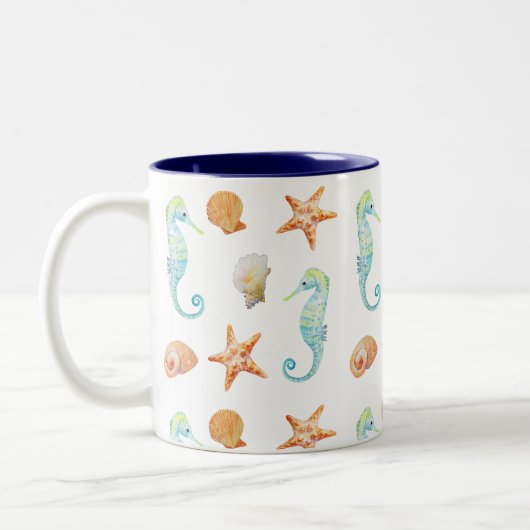Beach Starfish Seepferd Muscheln Zweifarbige Tasse (Links)
