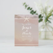 Beach Starfish Taupe Tan Verlobung Save the Date Postkarte (Stehend Vorderseite)