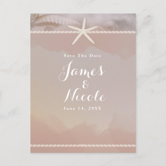 Beach Starfish Taupe Tan Verlobung Save the Date Postkarte (Vorderseite)