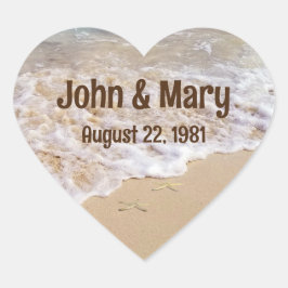 Beach Stars Hochzeitstag Herz-Aufkleber