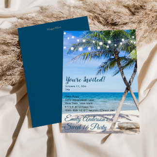 Beach String Light Palm Tree Sweet 16 Birthday Einladung