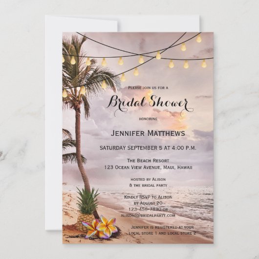 Beach String Lights Bridal Dusche Einladung (Vorderseite)