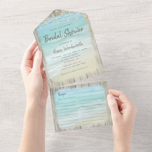 Beach String Lights Coastal Brautparty All In One Einladung (Abreißen)