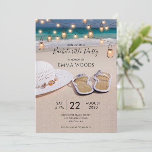 Beach String Lights Junggeselinnen-Abschied Einladung (Stehend Vorderseite)