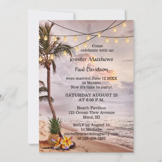 Beach String Lights Post Wedding Party Einladung (Vorderseite)
