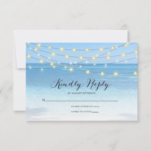 Beach String Lights Wedding RSVP Card Karte (Vorderseite)