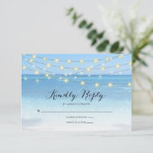 Beach String Lights Wedding RSVP Card Karte (Stehend Vorderseite)