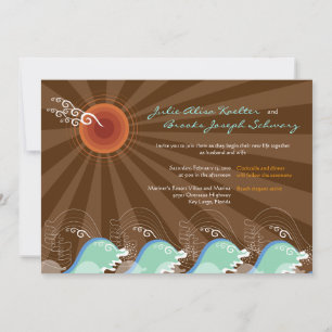 Beach Summer Cool Waves Brown Sun Wedding Einladun Einladung