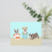 Beach Summer Dogs Blue Orange Postkarte (Stehend Vorderseite)