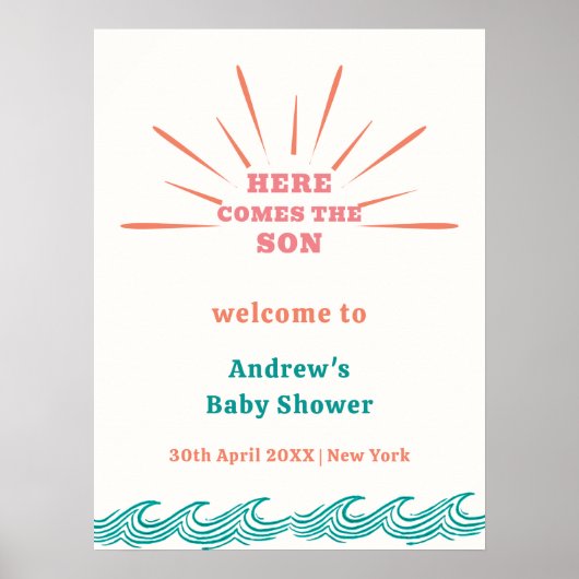 Beach Summer Here kommt Baby Dusche Willkommen Poster (Vorne)