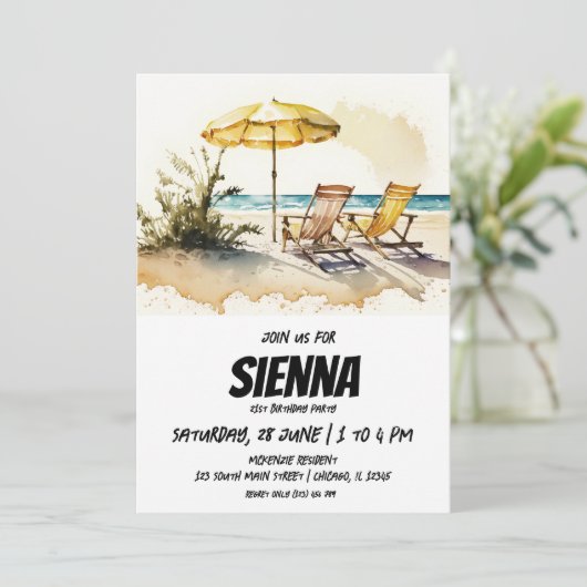 Beach Summer Party Einladung (Stehend Vorderseite)