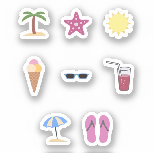 Beach Summer Stickers Set Aufkleber (Vorderseite)