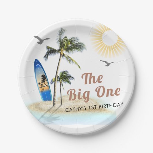 Beach Summer Surf 1. Geburtstag 7" Runde Pappteller (Vorderseite)