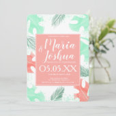 Beach Summer Tropical Monstera Wedding Einladung (Stehend Vorderseite)
