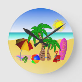 Beach Sun Sea Surf Mittelblauer Rundwall Runde Wanduhr